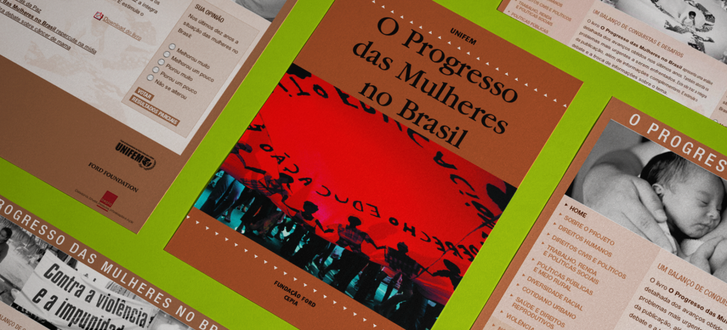 Ilustração traz a capa do livro e a home page do site O progresso das mulheres no Brasil